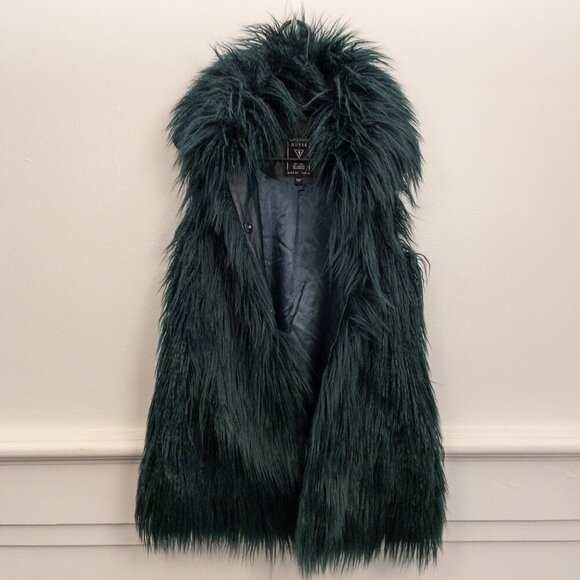 Guess Faux Fur Long Vest Green Fluffy Sleeveless Layering Jacket Size Small - Picture 2 of 4